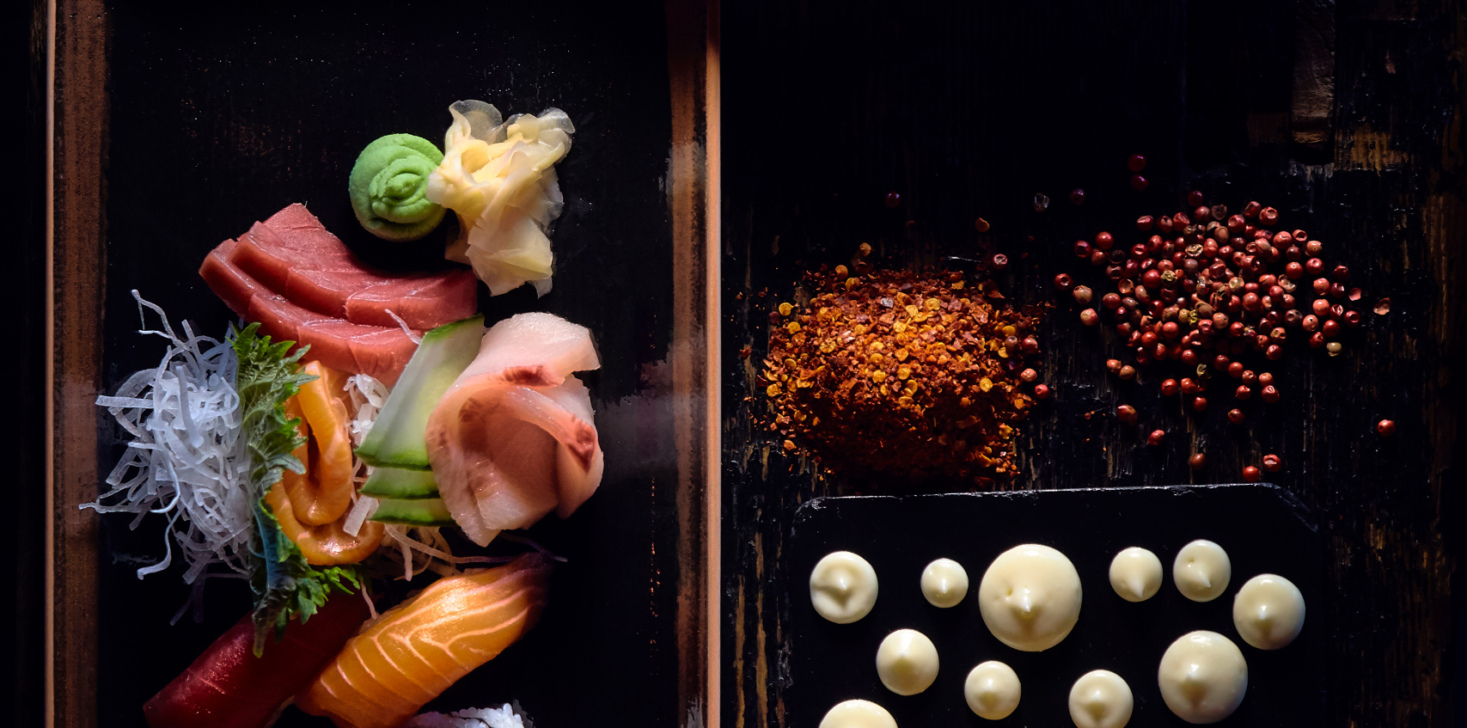 Luxury fusion restaurant table with olates variety