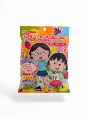 Chibi Maruko-chan japanska fruktkarameller från Hayakawa med fyra smaker.