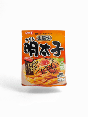 Förpackning av S&B Karashi Mentaiko, en japansk pastasås med kryddig torskrom och nori-topping.