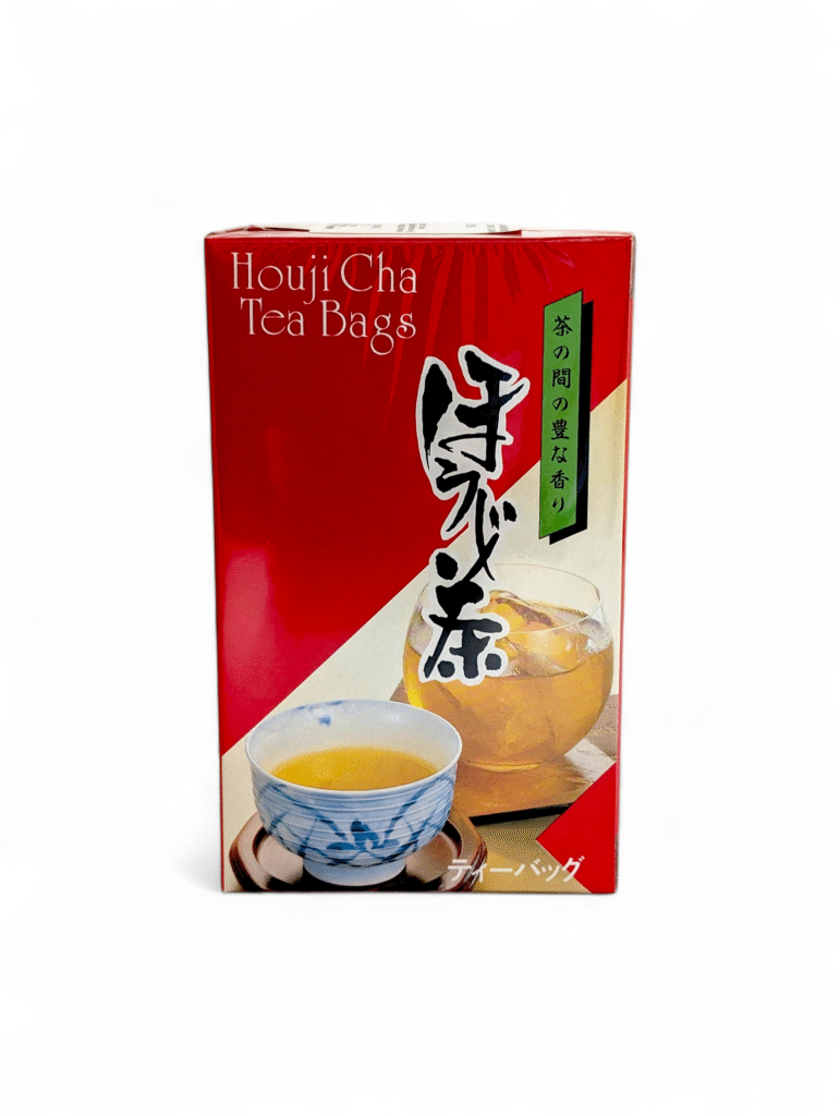 Röd förpackning med japanska teepåsar: Hojicha Tea Bags