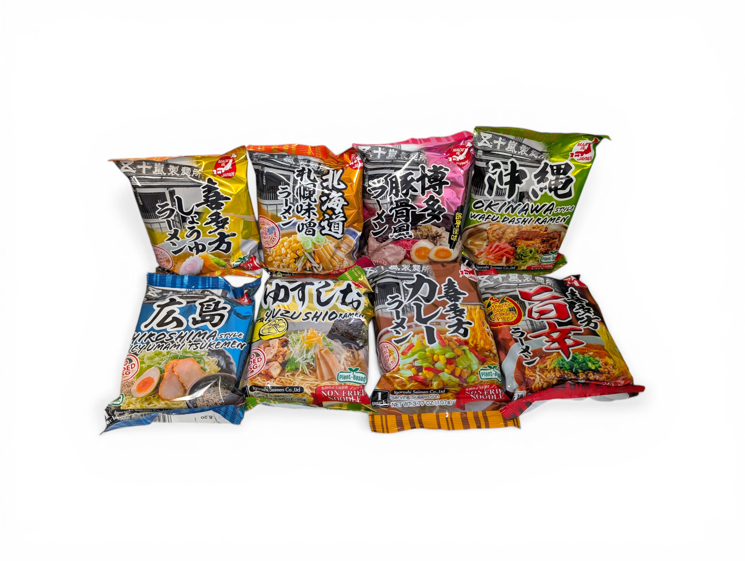 Flera paket japanska snabbnudlar från Igarashi i olika smaker