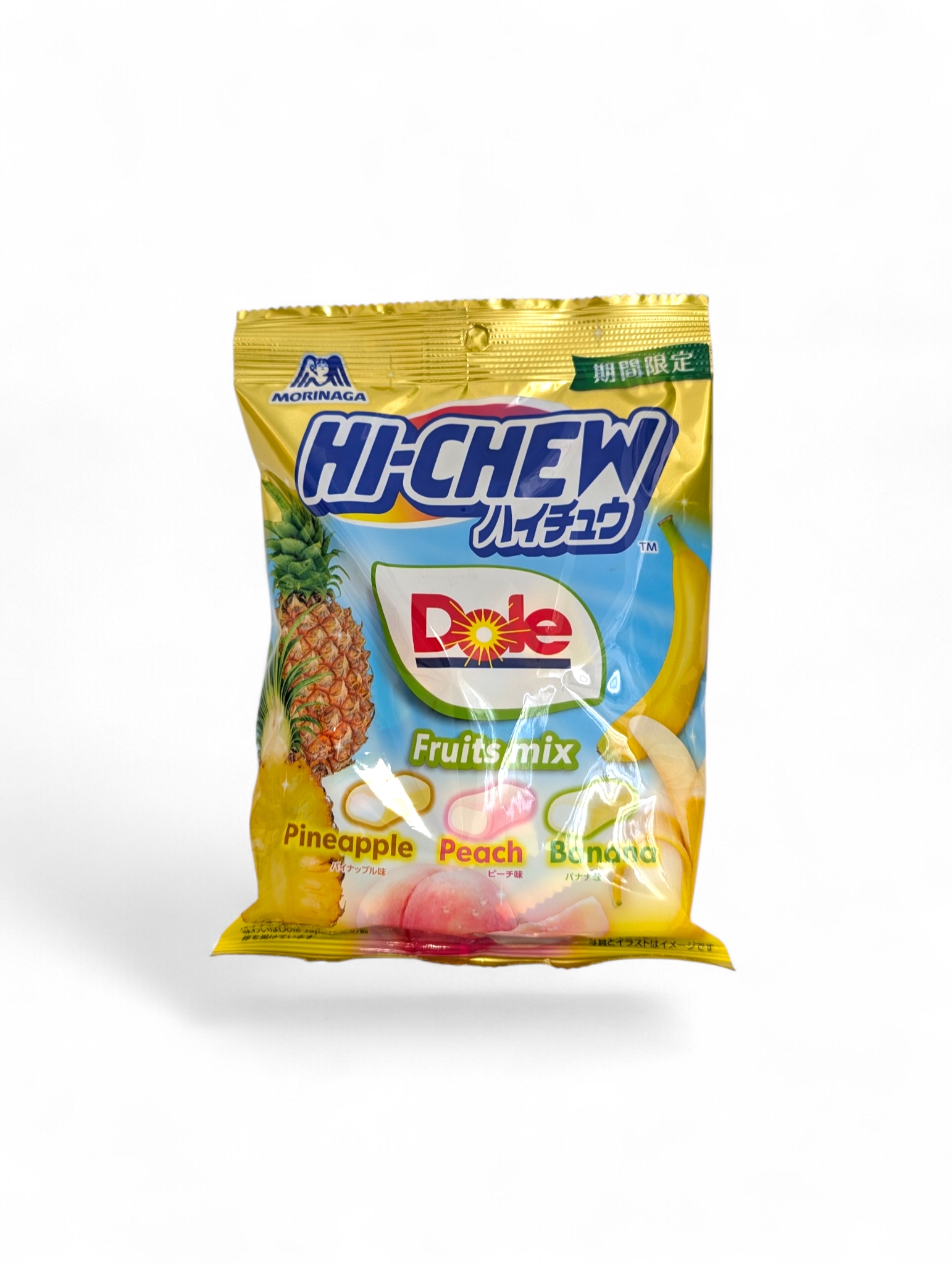 Morinaga Hi-Chew Dole Fruits Mix japanskt segt godis med ananas, persika och banan.