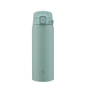Zojirushi SU-BA48 termosflaska i Calm Green, 0,48 liter, med säkerhetslås och öppningsbart lock.